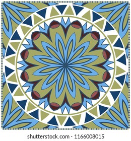 Floral Geometric Pattern with hand-drawing Mandala. illustration. For fabric, textile, bandana, scarg, print