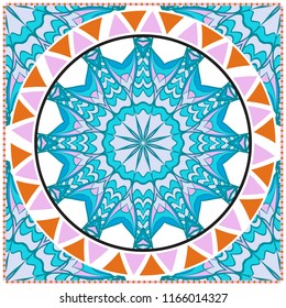 Floral Geometric Pattern with hand-drawing Mandala. illustration. For fabric, textile, bandana, scarg, print