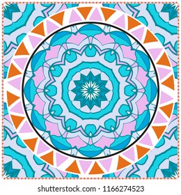 Floral Geometric Pattern with hand-drawing Mandala. illustration. For fabric, textile, bandana, pillowcarpet print