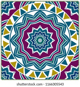 Floral Geometric Pattern with hand-drawing Mandala. illustration. For fabric, textile, bandana, pillowcarpet print