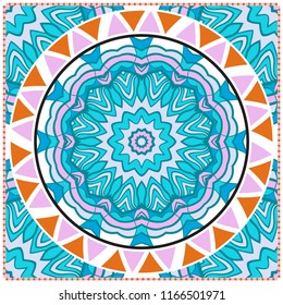 Floral Geometric Pattern with hand-drawing Mandala. illustration. For fabric, textile, bandana, pillowcarpet print