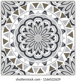 Floral Geometric Pattern with hand-drawing Mandala. illustration. For fabric, textile, bandana, scarg, print