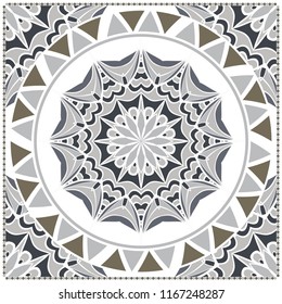 Floral Geometric Pattern with hand-drawing Mandala. illustration. For fabric, textile, bandana, scarg, print