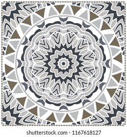 Floral Geometric Pattern with hand-drawing Mandala. illustration. For fabric, textile, bandana, scarg, print