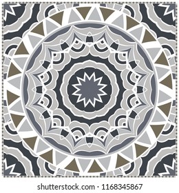 Floral Geometric Pattern with hand-drawing Mandala. illustration. For fabric, textile, bandana, pillowcarpet print