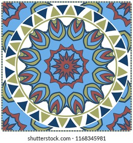 Floral Geometric Pattern with hand-drawing Mandala. illustration. For fabric, textile, bandana, scarg, print