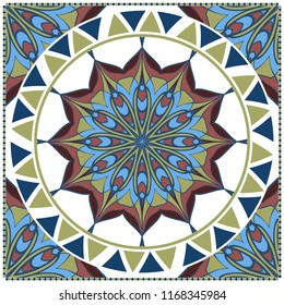 Floral Geometric Pattern with hand-drawing Mandala. illustration. For fabric, textile, bandana, scarg, print