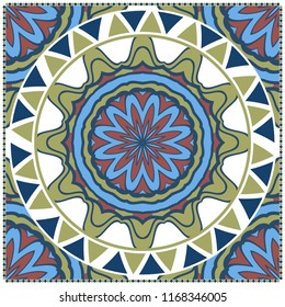 Floral Geometric Pattern with hand-drawing Mandala. illustration. For fabric, textile, bandana, pillowcarpet print