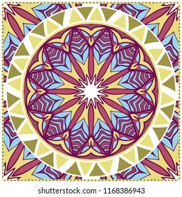 Floral Geometric Pattern with hand-drawing Mandala. illustration. For fabric, textile, bandana, pillowcarpet print