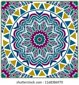 Floral Geometric Pattern with hand-drawing Mandala. illustration. For fabric, textile, bandana, scarg, print