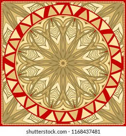 Floral Geometric Pattern with hand-drawing Mandala. illustration. For fabric, textile, bandana, pillowcarpet print