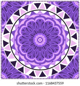 Floral Geometric Pattern with hand-drawing Mandala. illustration. For fabric, textile, bandana, pillowcarpet print