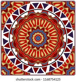 Floral Geometric Pattern with hand-drawing Mandala. illustration. For fabric, textile, bandana, pillowcarpet print