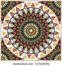 Floral Geometric Pattern with hand-drawing Mandala. illustration. For fabric, textile, bandana, scarg, print.