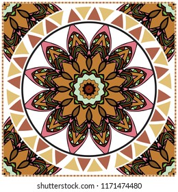 Floral Geometric Pattern with hand-drawing Mandala. illustration. For fabric, textile, bandana, pillowcarpet print.