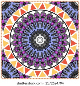 Floral Geometric Pattern with hand-drawing Mandala. illustration. For fabric, textile, bandana, scarg, print.