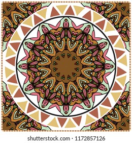Floral Geometric Pattern with hand-drawing Mandala. illustration. For fabric, textile, bandana, scarg, print.