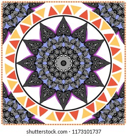 Floral Geometric Pattern with hand-drawing Mandala. illustration. For fabric, textile, bandana, pillowcarpet print.