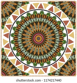 Floral Geometric Pattern with hand-drawing Mandala. illustration. For fabric, textile, bandana, scarg, print.