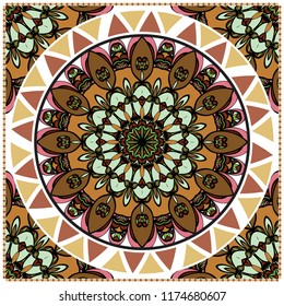 Floral Geometric Pattern with hand-drawing Mandala. illustration. For fabric, textile, bandana, pillowcarpet print.