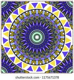 Floral Geometric Pattern with hand-drawing Mandala. illustration. For fabric, textile, bandana, scarg, print.