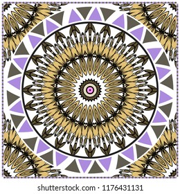 Floral Geometric Pattern with hand-drawing Mandala. illustration. For fabric, textile, bandana, scarg, print.