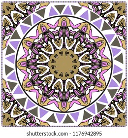 Floral Geometric Pattern with hand-drawing Mandala. illustration. For fabric, textile, bandana, pillowcarpet print.