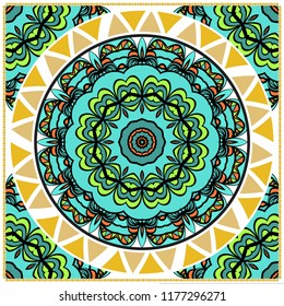 Floral Geometric Pattern with hand-drawing Mandala. illustration. For fabric, textile, bandana, pillowcarpet print.
