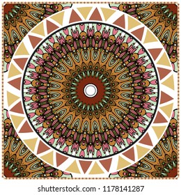 Floral Geometric Pattern with hand-drawing Mandala. illustration. For fabric, textile, bandana, pillowcarpet print.