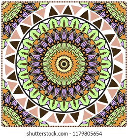 Floral Geometric Pattern with hand-drawing Mandala. illustration. For fabric, textile, bandana, pillowcarpet print.