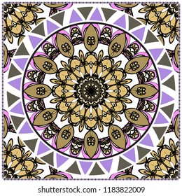 Floral Geometric Pattern with hand-drawing Mandala. illustration. For fabric, textile, bandana, scarg, print.