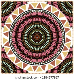 Floral Geometric Pattern with hand-drawing Mandala. illustration. For fabric, textile, bandana, scarg, print.