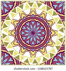 Floral Geometric Pattern with hand-drawing Mandala. illustration. For fabric, textile, bandana, pillowcarpet print