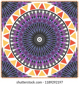Floral Geometric Pattern with hand-drawing Mandala. illustration. For fabric, textile, bandana, scarg, print.