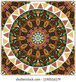 Floral Geometric Pattern with hand-drawing Mandala. illustration. For fabric, textile, bandana, scarg, print.