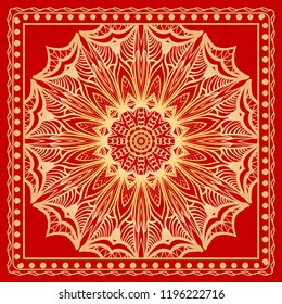 Floral Geometric Pattern with hand-drawing Mandala. illustration. For fabric, textile, bandana, scarg, print