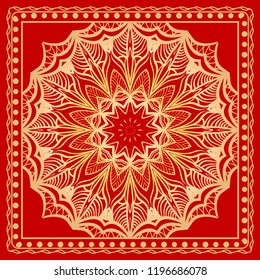 Floral Geometric Pattern with hand-drawing Mandala. illustration. For fabric, textile, bandana, pillowcarpet print