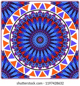 Floral Geometric Pattern with hand-drawing Mandala. illustration. For fabric, textile, bandana, pillowcarpet print.