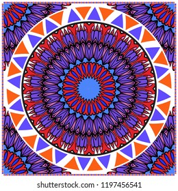 Floral Geometric Pattern with hand-drawing Mandala. illustration. For fabric, textile, bandana, scarg, print.