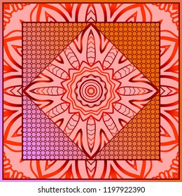 Floral Geometric Pattern with hand-drawing Mandala. illustration. For fabric, textile, bandana, pillowcarpet print