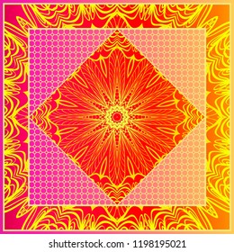 Floral Geometric Pattern with hand-drawing Mandala. illustration. For fabric, textile, bandana, pillowcarpet print