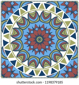 Floral Geometric Pattern with hand-drawing Mandala. illustration. For fabric, textile, bandana, pillowcarpet print