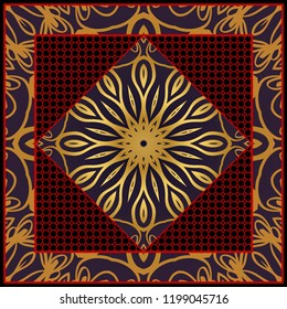 Floral Geometric Pattern with hand-drawing Mandala. illustration. For fabric, textile, bandana, scarg, print