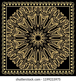 Floral Geometric Pattern with hand-drawing Mandala. illustration. For fabric, textile, bandana, pillowcarpet print