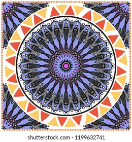 Floral Geometric Pattern with hand-drawing Mandala. illustration. For fabric, textile, bandana, pillowcarpet print.
