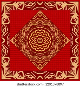 Floral Geometric Pattern with hand-drawing Mandala. illustration. For fabric, textile, bandana, scarg, print