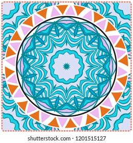 Floral Geometric Pattern with hand-drawing Mandala. illustration. For fabric, textile, bandana, pillowcarpet print