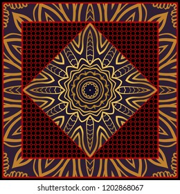 Floral Geometric Pattern with hand-drawing Mandala. illustration. For fabric, textile, bandana, scarg, print