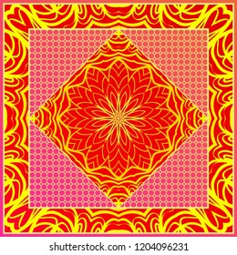 Floral Geometric Pattern with hand-drawing Mandala. illustration. For fabric, textile, bandana, pillowcarpet print