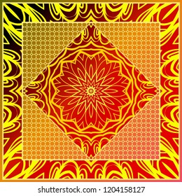 Floral Geometric Pattern with hand-drawing Mandala. illustration. For fabric, textile, bandana, scarg, print